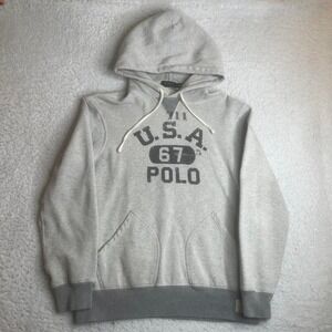 Polo Ralph Lauren men's  Pullover V Hoodie Men's Large RL 67 Gray Cotton USA